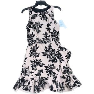 NWT Design lab Pink dress with black floral, ruffles